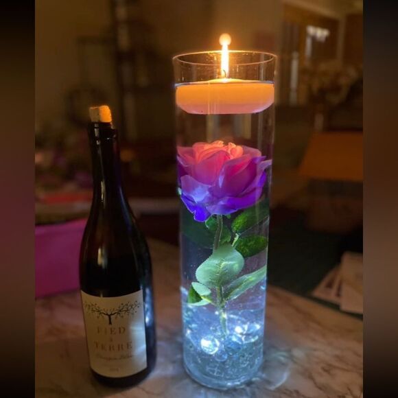 Vase with Rose, Floating Candle and Stones - Picture 1 of 1